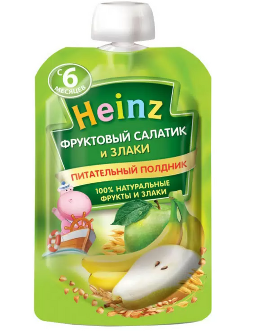 Heinz Пюре фруктовый салатик и злаки, для детей с 6 месяцев, 90 г, 1 шт.