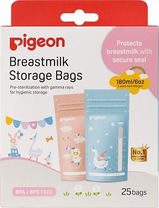 Pigeon Пакеты для заморозки и хранения грудного молока Animal, 180 мл, 25 шт.