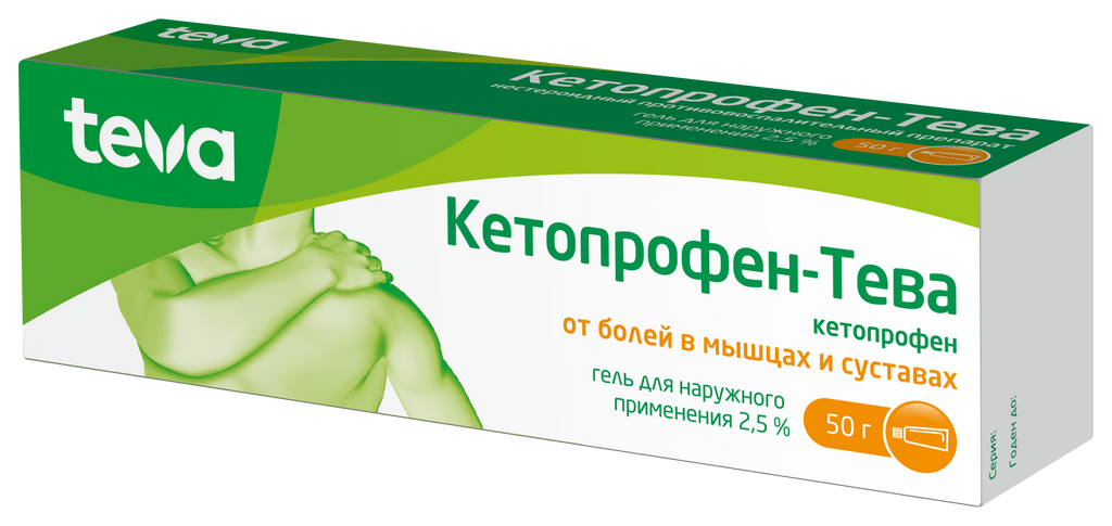 Кетопрофен-Тева, 2.5%, гель для наружного применения, 50 г, 1 шт .