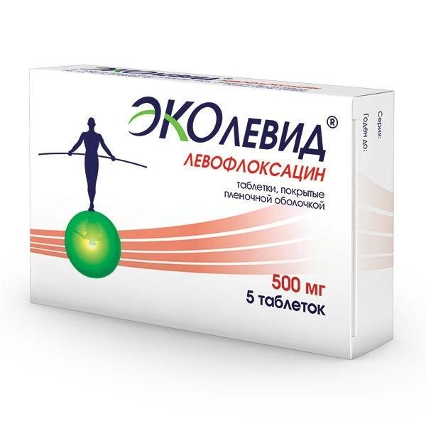 Левофлоксацин Эколевид, 500 мг, таблетки, покрытые пленочной оболочкой .