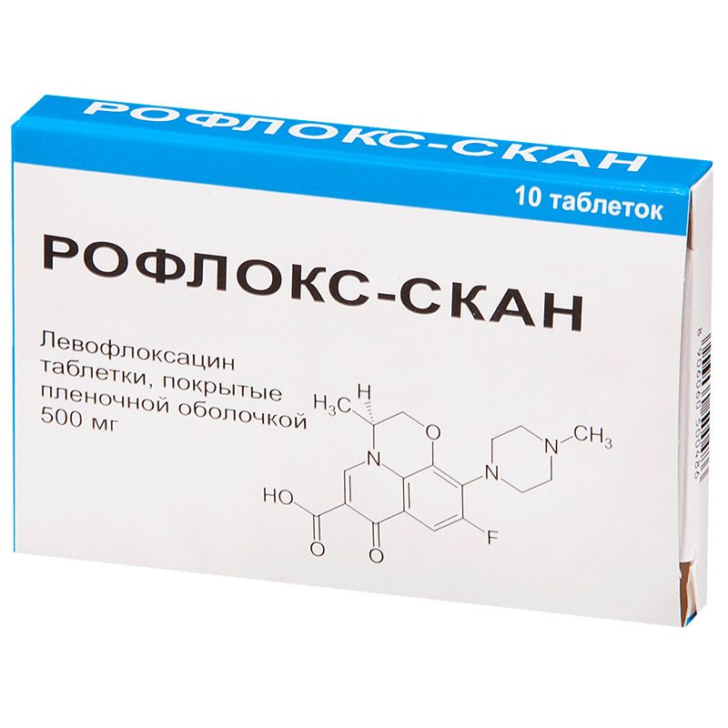 Рофлокс-Скан, 500 мг, таблетки, покрытые пленочной оболочкой, 10 шт .