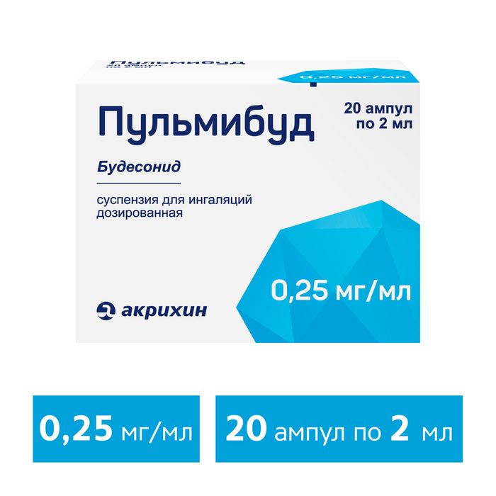 Пульмибуд, 0.25 мг/мл, суспензия для ингаляций дозированная, 2 мл, 20 шт.