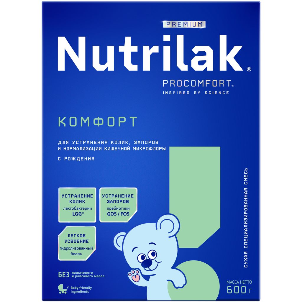 Nutrilak Premium Комфорт Смесь сухая специализированная, для детей с  рождения, смесь сухая, для устранения колик, запоров, 600 г, 1 шт. купить  по цене от 1119 руб в Москве, заказать с доставкой в