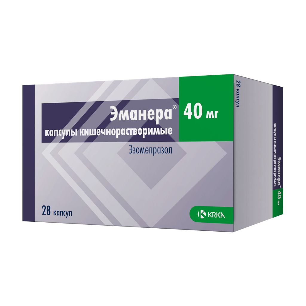 Эманера, 40 мг, капсулы кишечнорастворимые, 28 шт.