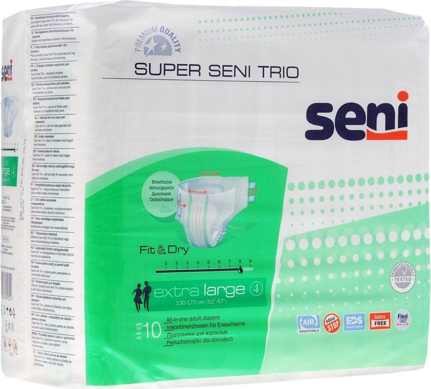 Подгузники для взрослых Super Seni Trio, Extra Large XL (4), 130-170 см, 10 шт.