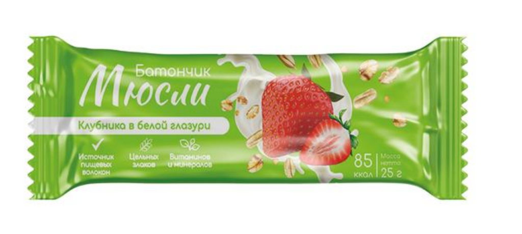 фото упаковки Батончик мюсли клубника в белой глазури