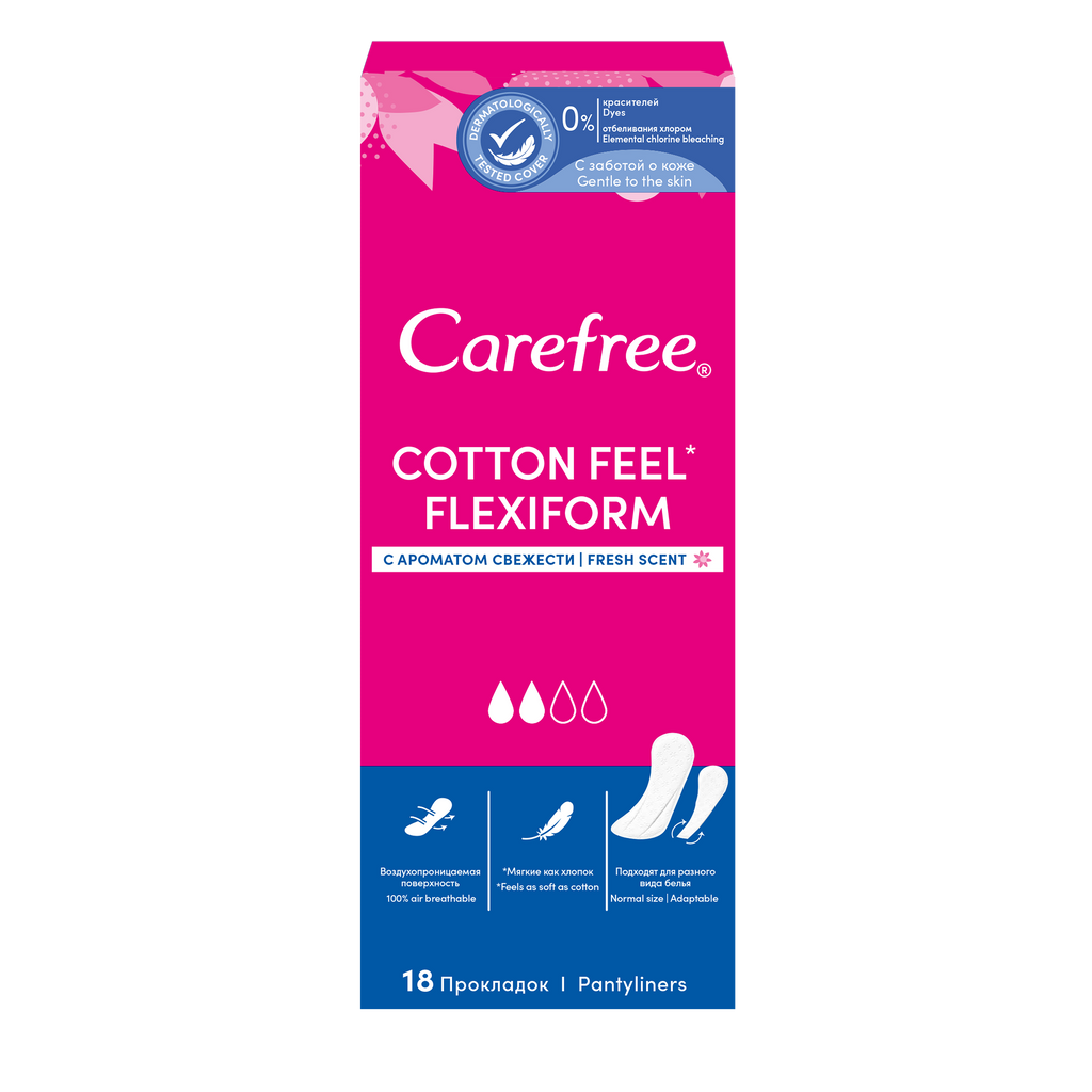 фото упаковки Carefree Cotton Feel FlexiForm Fresh прокладки ежедневные