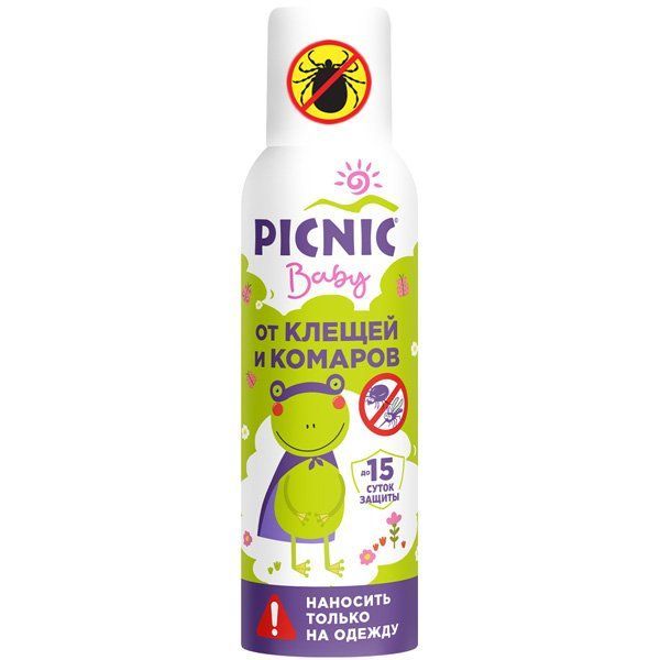фото упаковки Picnic Baby аэрозоль от клещей и комаров для детей