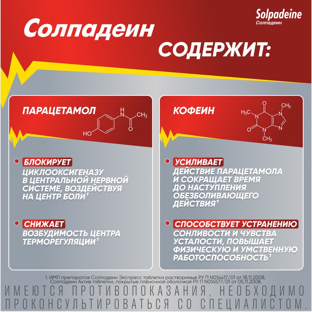Солпадеин Фаст, 65 мг+500 мг, таблетки растворимые, 12 шт.