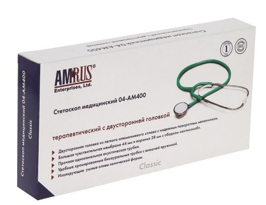 Amrus Стетоскоп медицинский терапевтический 04-АМ400 PP, фиолетовый, 1 шт.