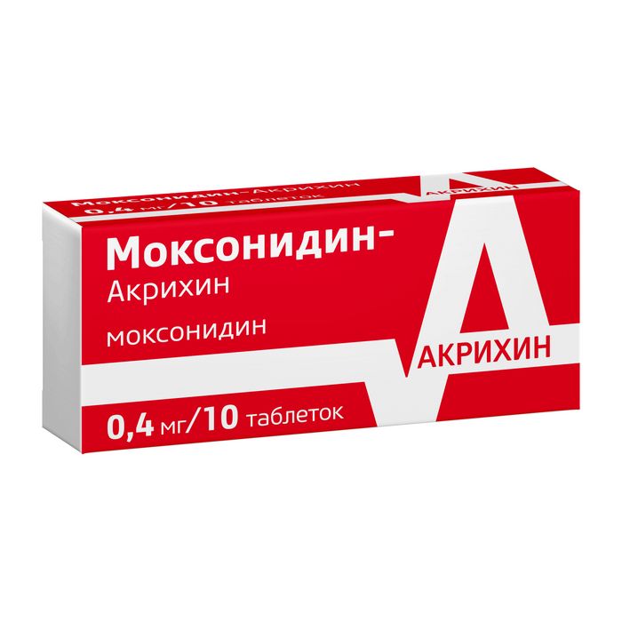Моксонидин-Акрихин, 0.4 мг, таблетки, покрытые пленочной оболочкой, 10 шт.
