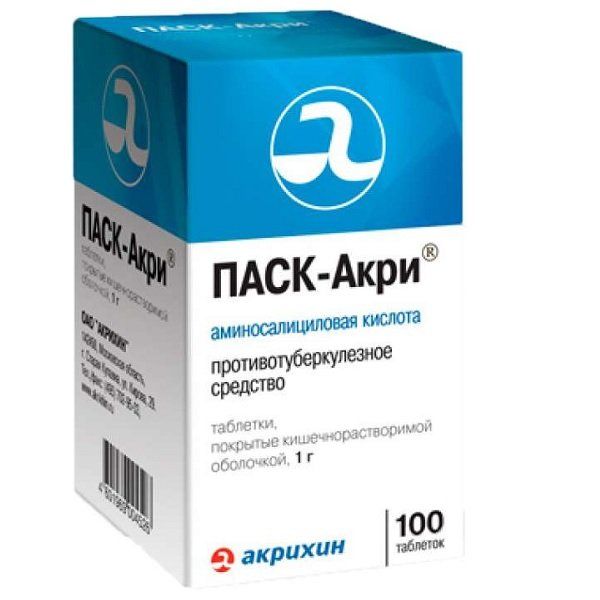 ПАСК-Акри, 1000 мг, таблетки кишечнорастворимые, покрытые пленочной .