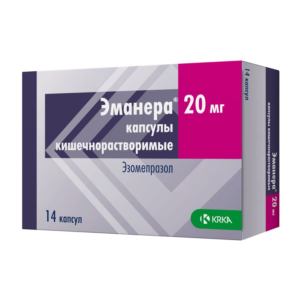 Эманера, 20 мг, капсулы кишечнорастворимые, 14 шт.
