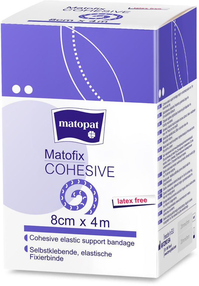 Matopat Matofix Cohesive Бинт фиксирующий, 8смх4м, бинт фиксирующий самоприлипающий, 1 шт.