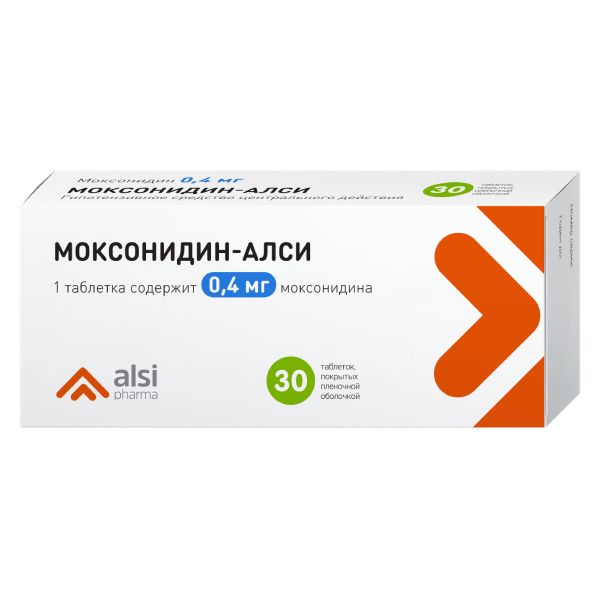 Моксонидин-Алси, 0.4 мг, таблетки, покрытые пленочной оболочкой, 30 шт.