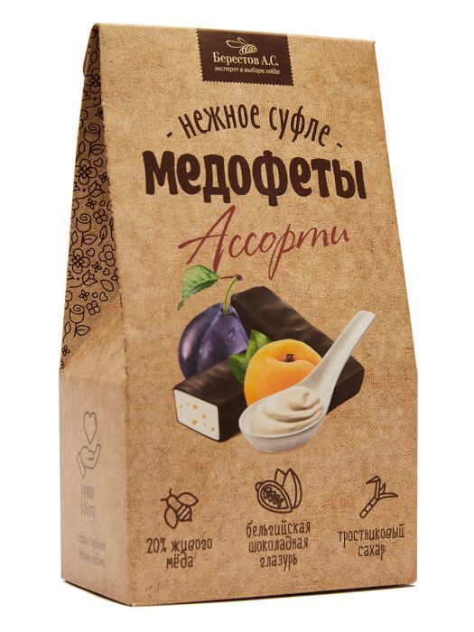 фото упаковки Медофеты Суфле в шоколадной глазури Ассорти чернослив, курага, йогурт