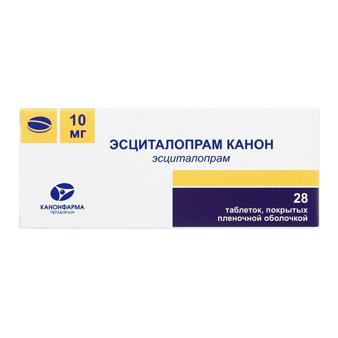 Эсциталопрам Канон, 10 мг, таблетки, покрытые пленочной оболочкой, 28 .