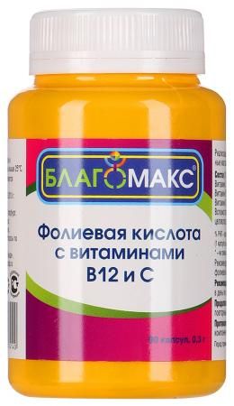 фото упаковки Благомакс Фолиевая кислота с витаминами B12 и C