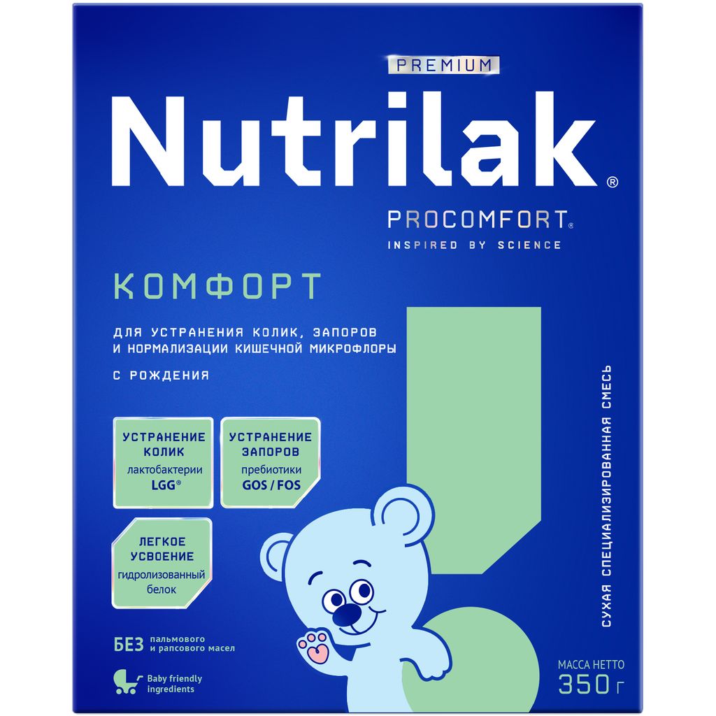 Nutrilak Premium Комфорт Смесь сухая специализированная, для детей с  рождения, смесь сухая, для устранения колик, запоров, 350 г, 1 шт. купить  по цене от 710 руб в Москве, заказать с доставкой в