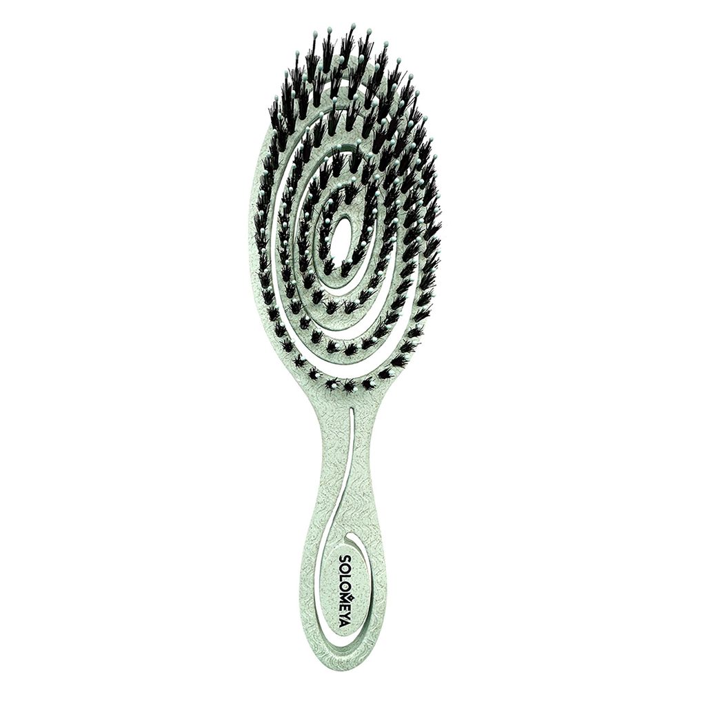 Solomeya Био-расческа для волос подвижная с натуральной щетиной, расческа, зеленая, 1 шт.