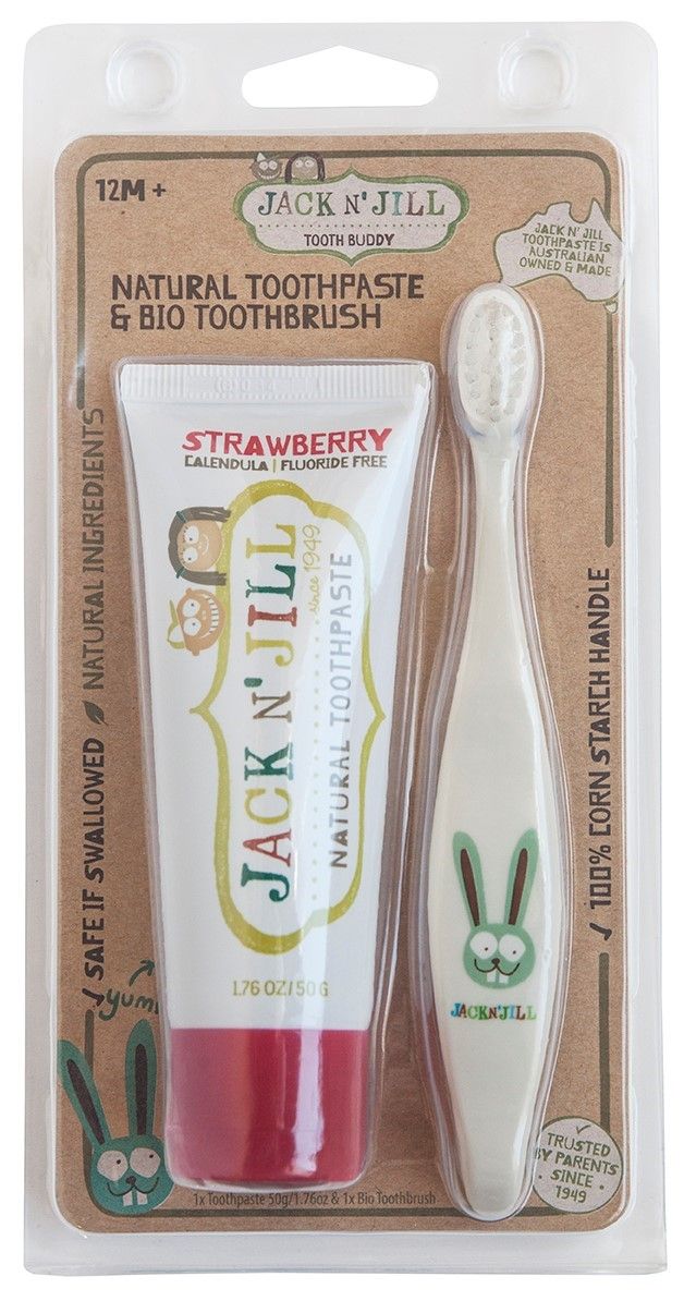 фото упаковки Jack N' Jill Паста зубная органическая Клубника + Щетка зубная Кролик