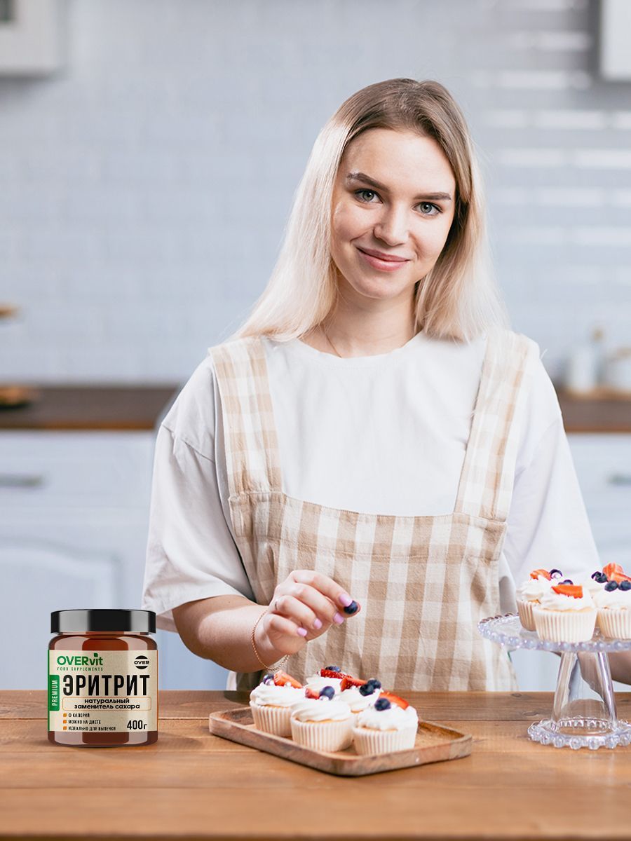 Overvit Эритрит натуральный заменитель сахара, 400 г, 1 шт.