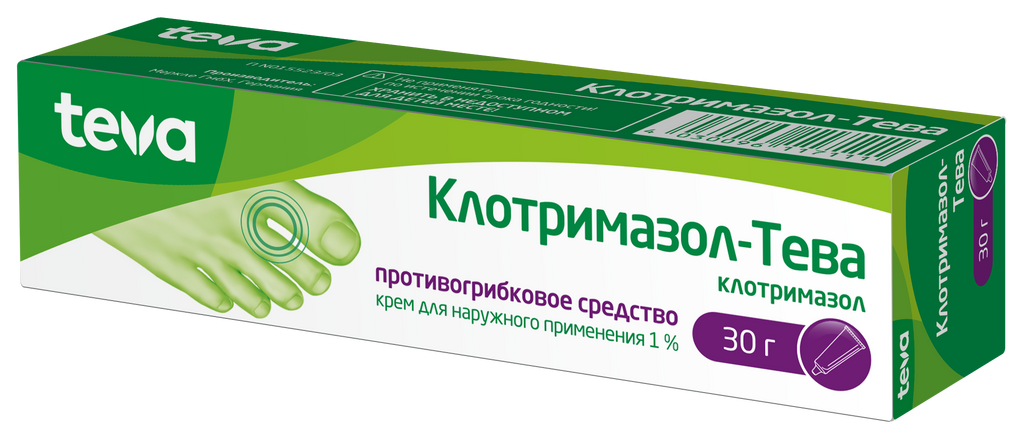 Клотримазол-Тева, 1%, крем для наружного применения, 30 г, 1 шт.