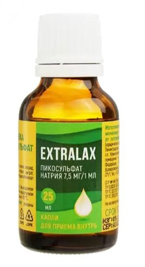Extralax Пикосульфат натрия, 7.5 мг/мл, капли для приема внутрь, 25 мл, 1 шт.
