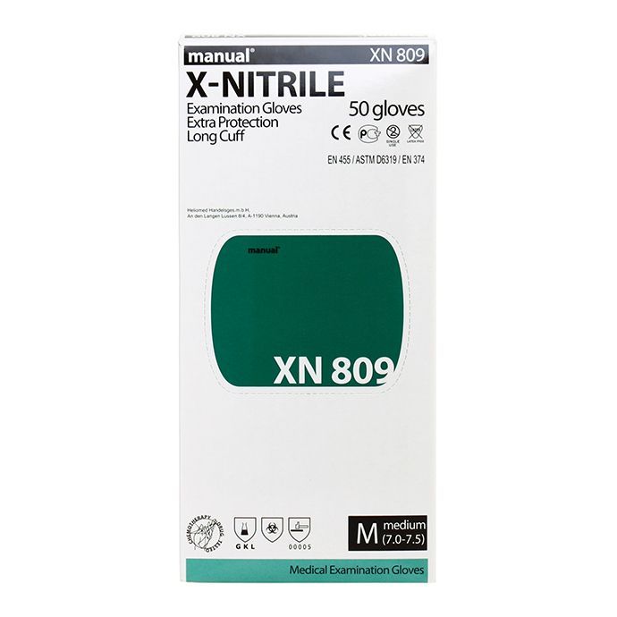 фото упаковки Перчатки смотровые нитриловые Manual XN 809 неопудренные