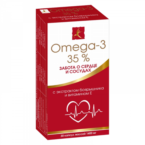 фото упаковки Омега-3 35% с экстрактом боярышника и витамином Е