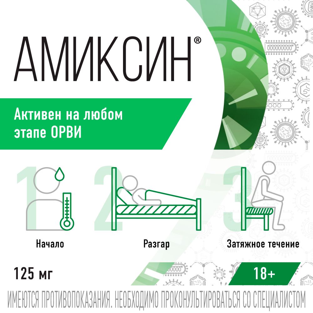 Амиксин, 125 мг, таблетки, покрытые пленочной оболочкой, противовирусное, 6 шт.