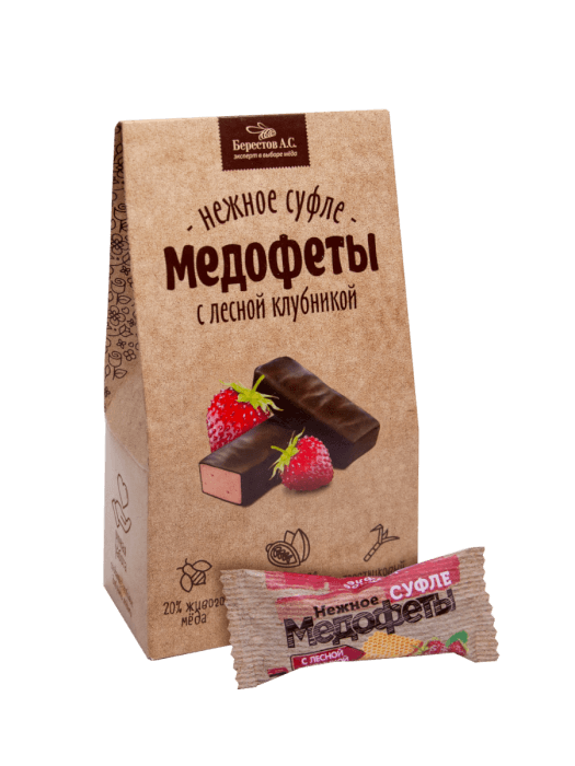 Медофеты Суфле в шоколадной глазури с лесной клубникой, конфеты, 150 г, 1 шт.