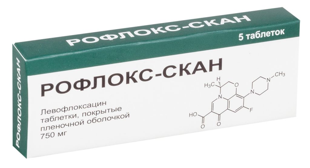 Рофлокс-Скан, 750 мг, таблетки, покрытые пленочной оболочкой, 5 шт .