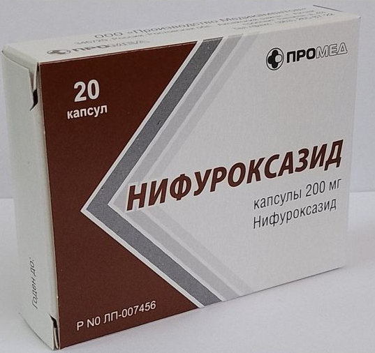 Нифуроксазид, 200 мг, таблетки, покрытые пленочной оболочкой, 20 шт.