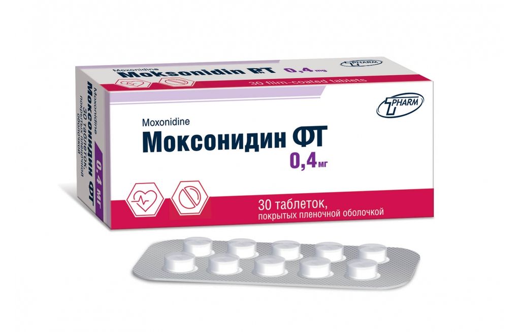 Моксонидин, 0.4 мг, таблетки, покрытые пленочной оболочкой, 30 шт.