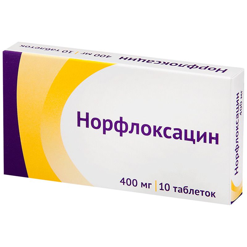 Норфлоксацин, 400 мг, таблетки, покрытые пленочной оболочкой, 10 шт .