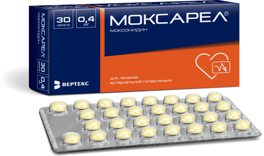 Моксарел, 0.4 мг, таблетки, покрытые пленочной оболочкой, 30 шт.