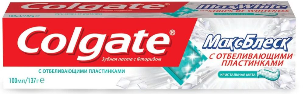 фото упаковки Colgate Макс Блеск с отбеливающими пластинками зубная паста