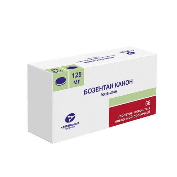 Бозентан Канон, 125 мг, таблетки, покрытые пленочной оболочкой, 56 шт .