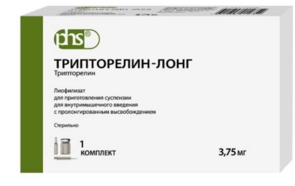 Трипторелин-лонг, 3.75 мг, лиофилизат для приготовления суспензии для внутримышечного введения с пролонгированным высвобождением, 1 шт.
