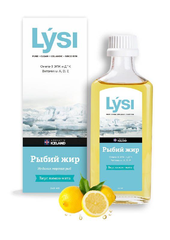Lysi Рыбий жир лимон-мята, жидкость для приема внутрь, со вкусом лимона и мяты, 240 мл, 1 шт.