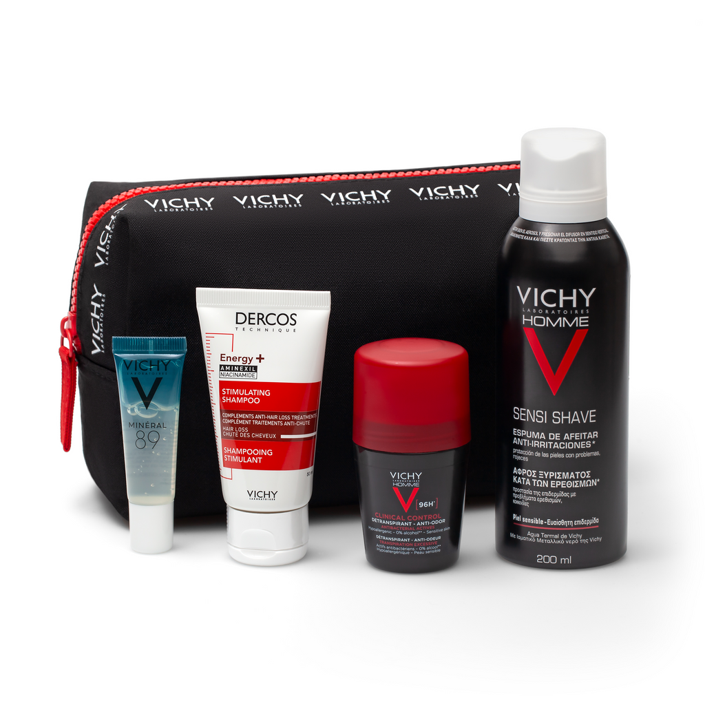 Vichy Homme Набор для мужчин, Пена для бритья 200мл+Дезодорант 50мл+Шампунь 50мл+Гель-сыворотка 10мл, 1 шт.