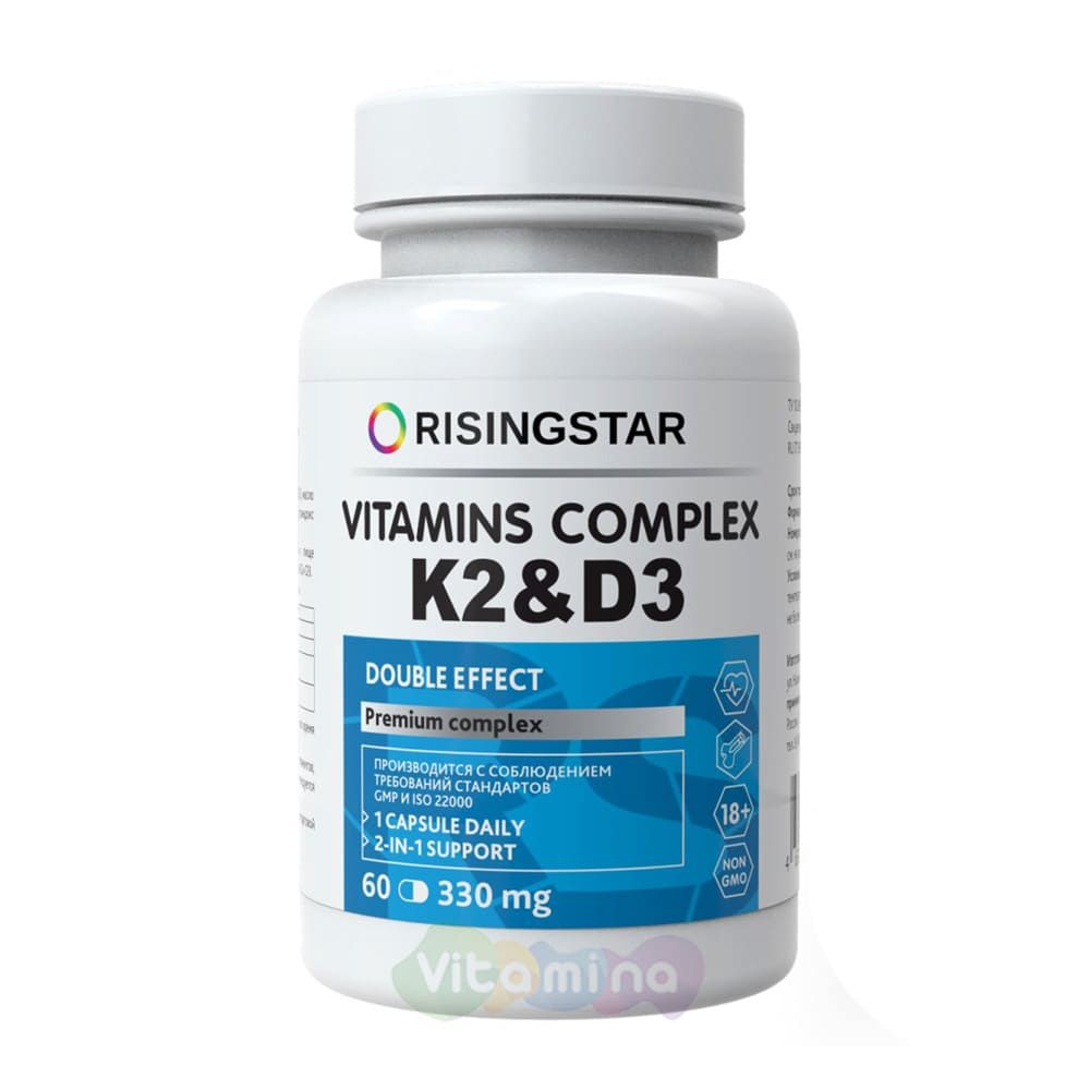 фото упаковки Risingstar Комплекс витаминов K2 и Д3 Дабл эффект