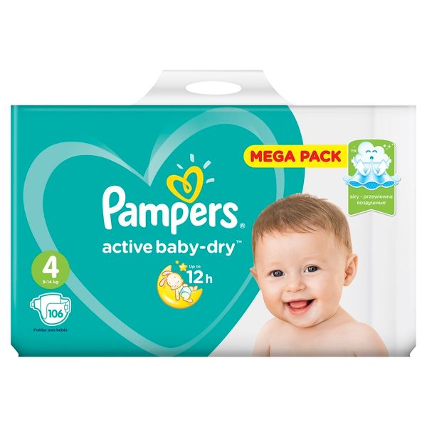 Pampers New baby-dry Подгузники детские, р. 4, 9-14 кг, 106 шт.