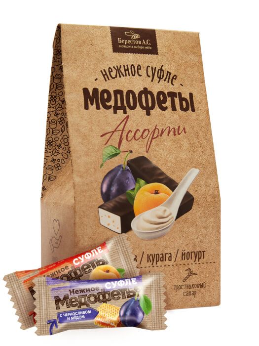 Медофеты Суфле в шоколадной глазури Ассорти чернослив, курага, йогурт, конфеты, 150 г, 1 шт.