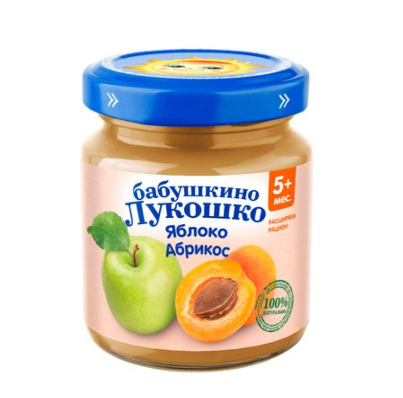 фото упаковки Бабушкино Лукошко Пюре яблоко и абрикос