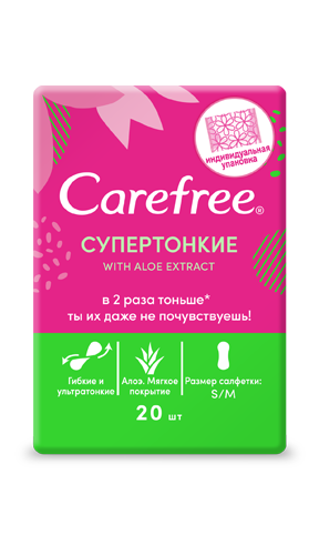 фото упаковки Carefree Aloe Extract Супертонкие ежедневные салфетки