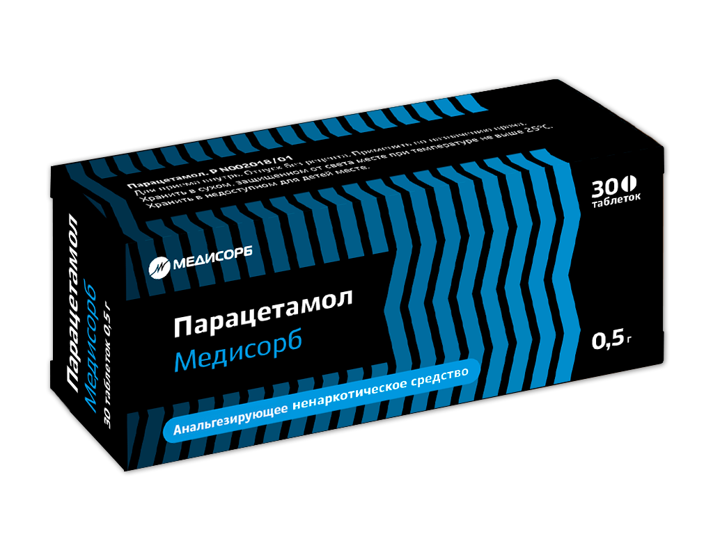 Парацетамол Медисорб, 500 мг, таблетки, 30 шт.