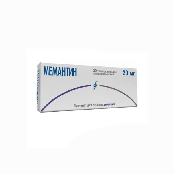 Мемантин, 20 мг, таблетки, покрытые пленочной оболочкой, 30 шт.