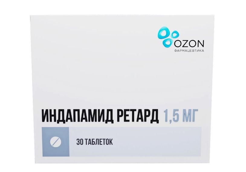 Индапамид ретард, 1.5 мг, таблетки с пролонгированным высвобождением, покрытые пленочной оболочкой, 30 шт. купить по цене от 49 руб в Москве, заказать с доставкой в аптеку, инструкция по применению, отзывы, аналоги, Озон